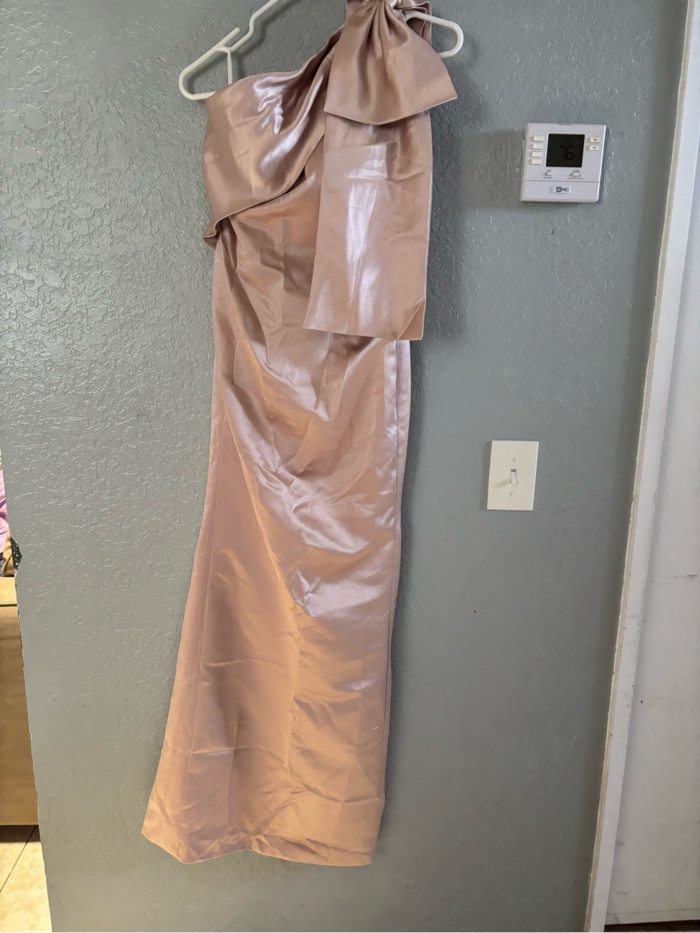 One-Shoulder Satin Evening Gown in Blush